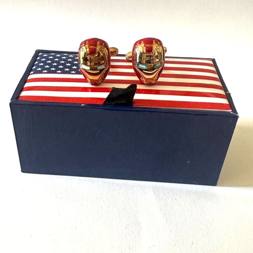 Iron Man Helmet Cufflinks — Red & Gold Enamel — USA Gift Box